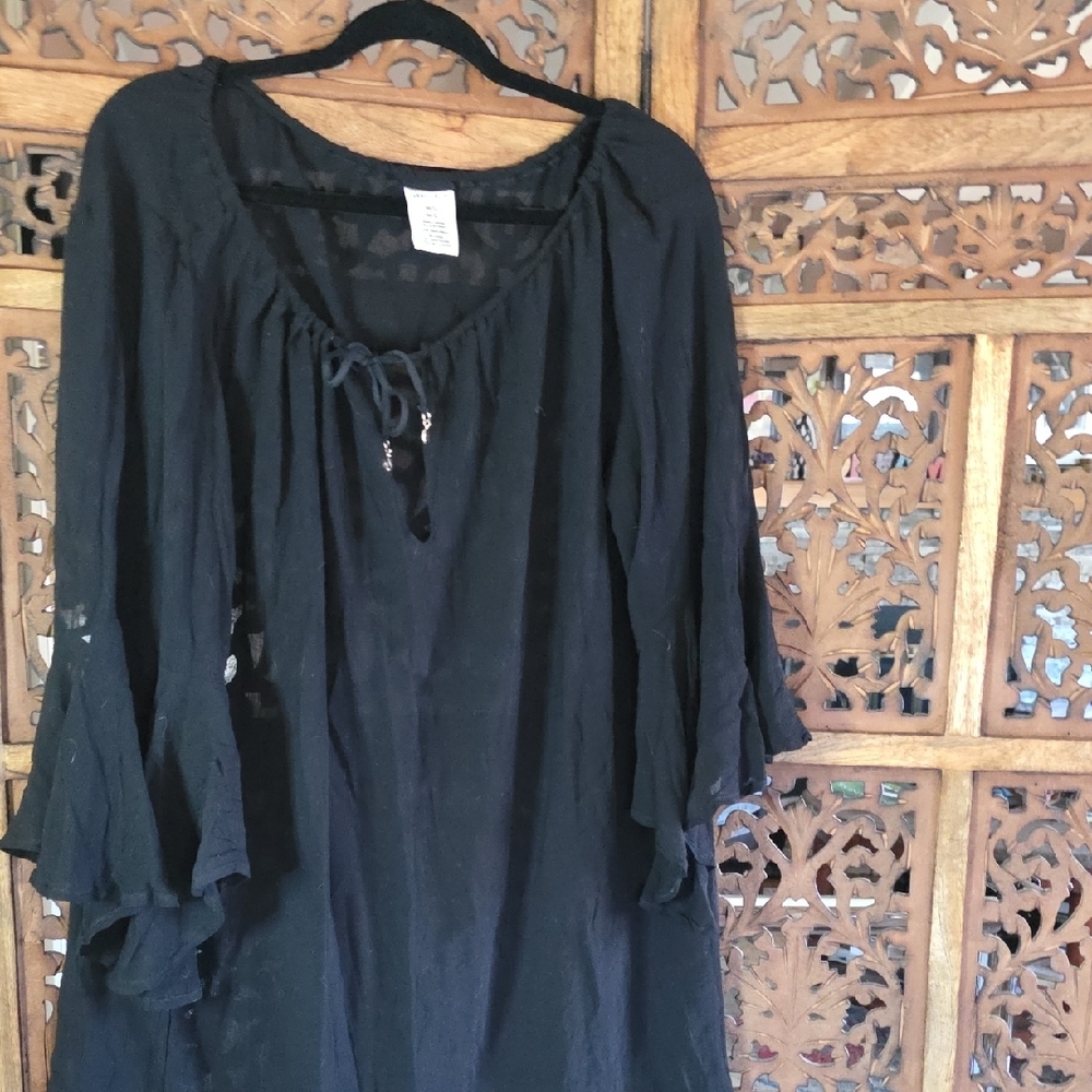 Anne Cole Black Swim Coverup with Ruffled Sleeves